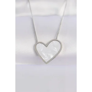 316L Çelik Zincir Gümüş Renk Mermer Desenli Kalp Kolye