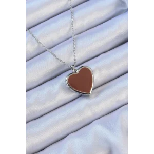 316L Çelik Zincir Gümüş Renk Mineli İçi Açılan Kalp Kolye