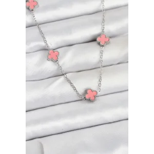 316L Çelik Zincir Gümüş Renk Pembe Baby Boy Yonca Kadın Kolye