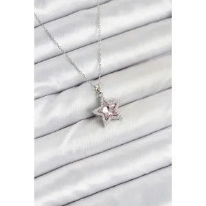 316L Çelik Zincir Gümüş Renk Pembe Taşlı Yıldız Model Kadın Kolye