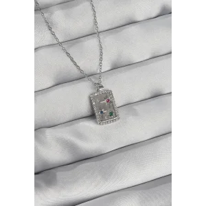 316L Çelik Zincir Gümüş Renk Renkli Zirkon Taşlı Vintage Kolye