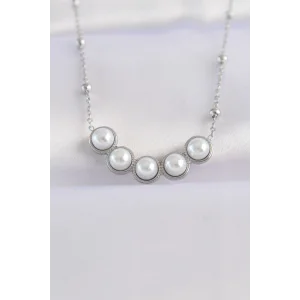 316L Çelik Zincir Gümüş Renk Sıralı İnci Taşlı Kolye