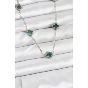 316L Çelik Zincir Gümüş Renk Yeşil Baby Boy Yonca Kadın Kolye