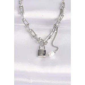 316L Çelik Zincir Gümüş Renk Zincirli Love Yazılı Kilit Kolye