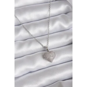 316L Çelik Zincir Gümüş Renk Zirkon Taş Detay Kalp Model Kadın Kolye