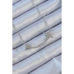 316L Çelik Zincir Gümüş Renk Zirkon Taşlı Kutup Yıldızı Kolye