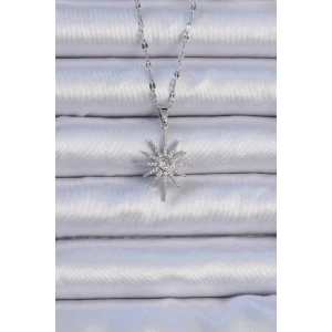 316L Çelik Zincir Gümüş Renk Zirkon Taşlı Kutup Yıldızı Kolye