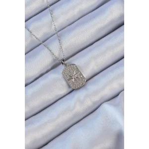 316L Çelik Zincir Gümüş Renk Zirkon Taşlı Kutup Yıldızlı Vintage Kolye