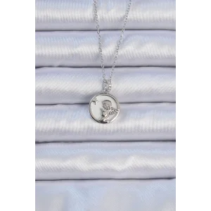 316L Çelik Zincir Gümüş Renk Zirkon Taşlı Mineli Melek Kolye