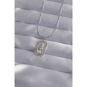 316L Çelik Zincir Gümüş Renk Zirkon Taşlı Tarot Kolye