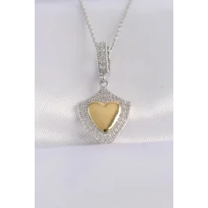 316L Çelik Zincir Gümüş Renk Zirkon Taşlı Tasarım Altın Renk Kalp Kolye