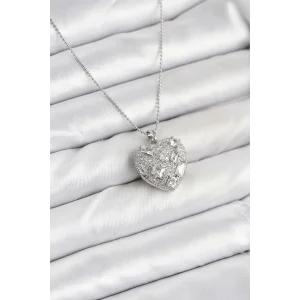 316L Çelik Zincir Gümüş Zirkon Taşlı Kalpli Kadın Kolye