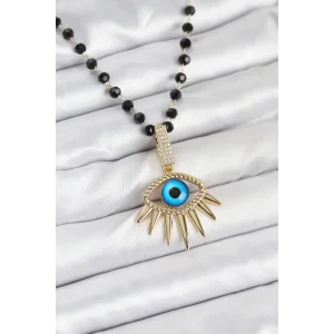 316L Çelik Zincir Kristal Boncuklu Göz Model Kadın Kolye