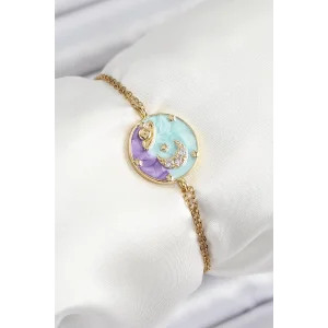 316L Çelik Zincir Mineli Sanatsal Portre Zirkon Taşlı Gezegen Model Gold Renk Kadın Bileklik