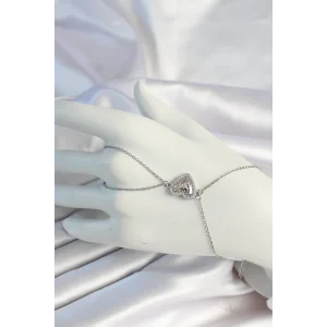 316L Çelik Zincirli Gümüş Renk Kalp Figürlü Zirkon Taşlı Şahmeran