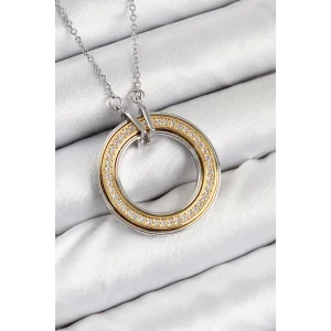 316L Çelik Zirkon Taşlı Dönen Daire Model Gold Ve Gümüş Renk Kadın Kolye