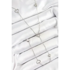 316L Çelik Zirkon Taşlı Kalp Figürlü Y Model Gümüş Renk Kadın Kolye