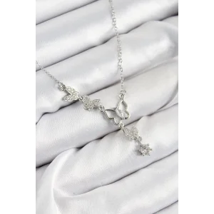 316L Çelik Zirkon Taşlı Kelebek Model Gümüş Renk Kadın Kolye