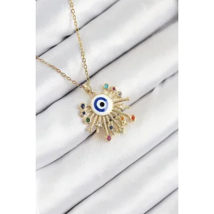 316L Çelik Zirkon Taşlı Nazar Model Gold Renk Kadın Kolye
