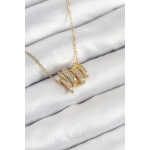 316L Çelik Zirkon Taşlı Sarmal Model Gold Renk Kadın Kolye