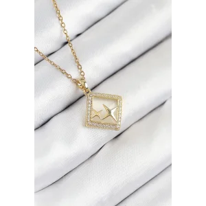 316L Çelik Zirkon Taşlı Yıldız Model Gold Renk Kadın Kolye