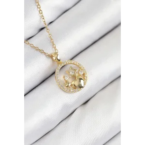 316L Çelik Zirkon Taşlı Yıldız Ve Kalp Model Gold Renk Kadın Kolye