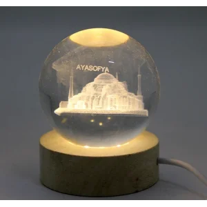 3d Kristal Cam Küre Ahşap Soketli İstanbul Temalı Led Lamba Alk2573
