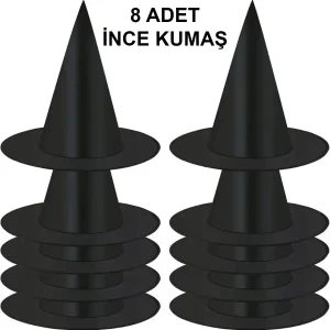 8 Adet Siyah Cadı Şapkası – Yetişkin  Çocuk Kostüm Aksesuarı
