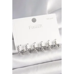 925 Ayar Gümüş Çivi Pirinç Gümüş Renk Sarmal Halka Model Kadın Küpe Seti