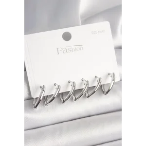 925 Ayar Gümüş Çivi Pirinç Gümüş Renk Üçgen Model Kadın Küpe Seti