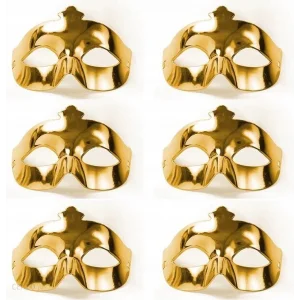 Altın Metalize Renk Düz Balo Parti Maskesi 6 Adet