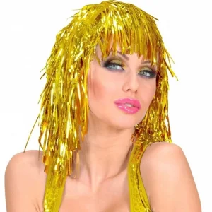 Altın Sarısı Işıltılı Metalize Parti Peruğu
