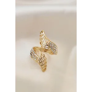 Ayarlamalı Gold Renk Metal Zirkon Taşlı Kanat Yüzük