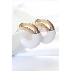 CCB Beyaz Gold Çift Renk Küpe