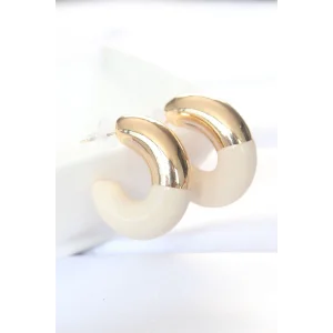 CCB Krem Gold Çift Renk Küpe