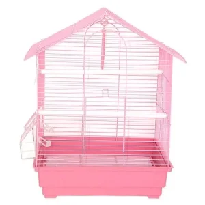 Dayang İki Kapılı Çatılı Muhabbet Kuşu Kafesi Pembe 35x28x46 Cm