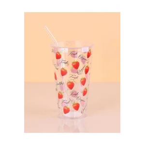 Desenli Plastik Pipetli Bardak 16 Cm 1 Adet Royaleks-ENF-040