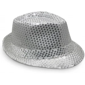 Disko  Gümüş Payetli Fötr Şapka Yetişkin Boy