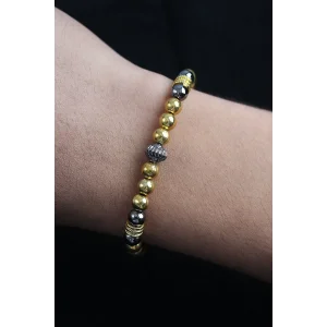 Doğal Taş Çember Model Gold Ve Füme Renk Asansörlü Erkek Bileklik