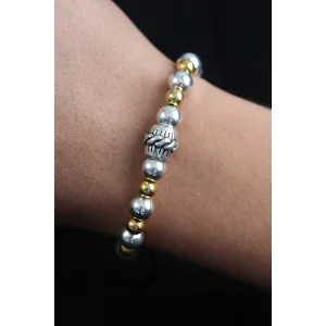 Doğal Taş Sarmal Model Gold Ve Gümüş Renk Asansörlü Erkek Bileklik