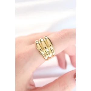 Gold Renk Ayarlanabilir Çizgili Bombe Yüzük