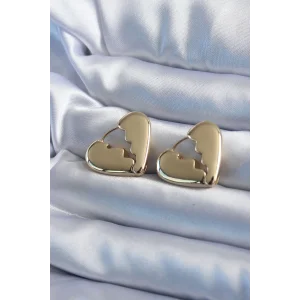 Gold Renk Kırık Kalp Model Pirinç Kadın Küpe