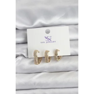 Gold Renk Pirinç Zirkon Taşlı Kalpli Kadın Küpe