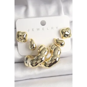 Gold Renk Yonca Damla Halka Model CCB Plastik Kadın Küpe Seti