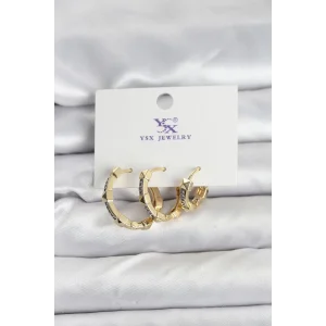 Gold Renk Zirkon Taşlı Kadın Küpe