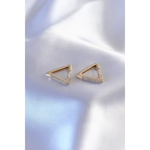 Gold Renk Zirkon Taşlı Üçgen Model Kadın Küpe