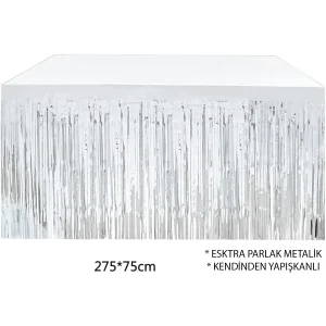Gümüş Metalize Masa Eteği 275x75 Cm – Kendinden Yapışkanlı