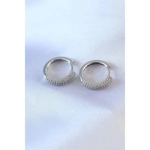 Gümüş Renk Zirkon Taşlı Halka Model Pirinç Kadın Küpe