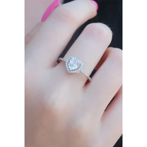 Gümüş Renk Zirkon Taşlı Kalp Model Charm Pirinç Kadın Yüzük