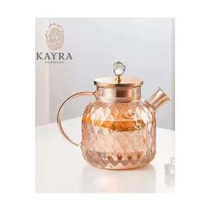 Kabartmalı Borosilikat Cam Demlik 1000ml Royaleks-CM-2006